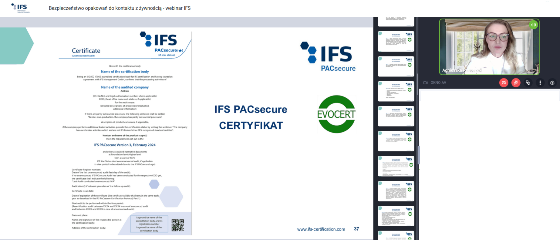 Nasza ekspertka na webinarium IFS – o bezpieczeństwie opakowań z EVOCERT